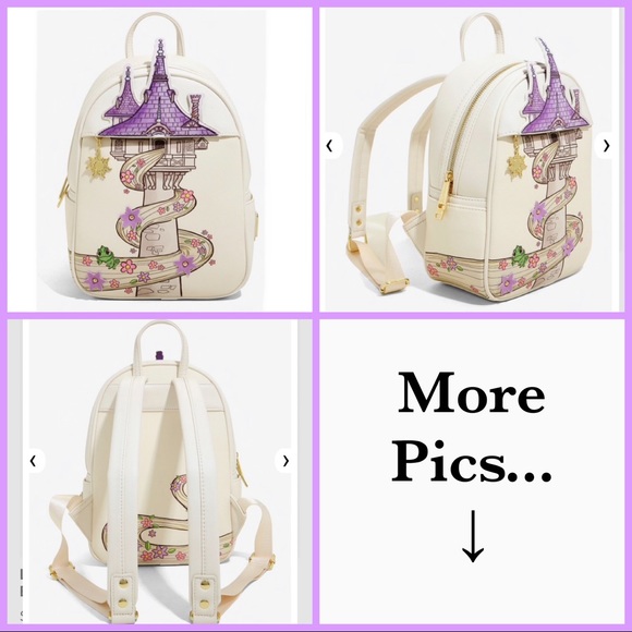 LOUNGEFLY DISNEY PRINCESS TANGLED Tower Rapunzel & Pascal MINI BACKPACK 6 PC SET - Picture 2 of 8